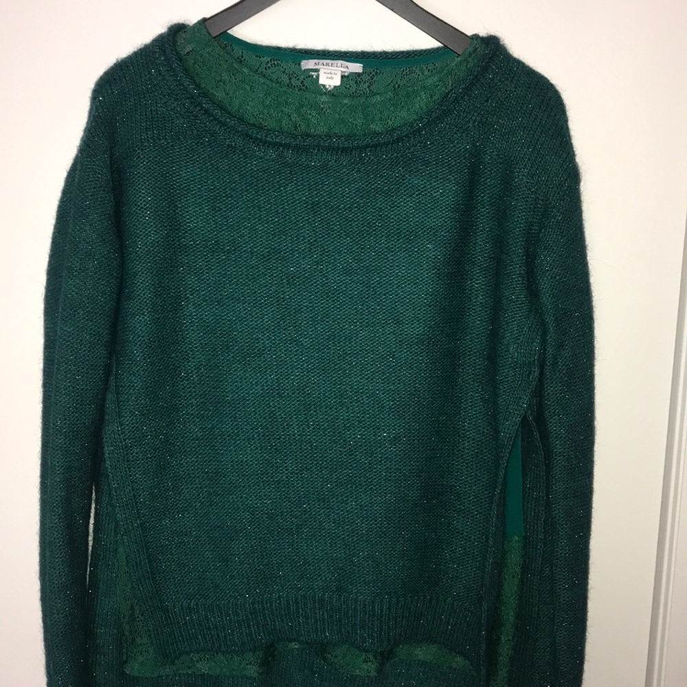 MARELLA Emerald Green Fuzzy Crewneck Sweater - Picture 7 of 12